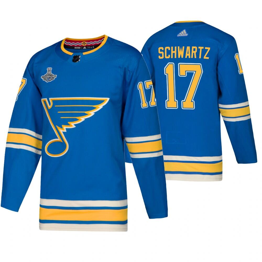 Men's St. Louis Blues #17 Jaden Schwartz 2019 Blue Stanley Cup Champions Stitched NHL Jersey